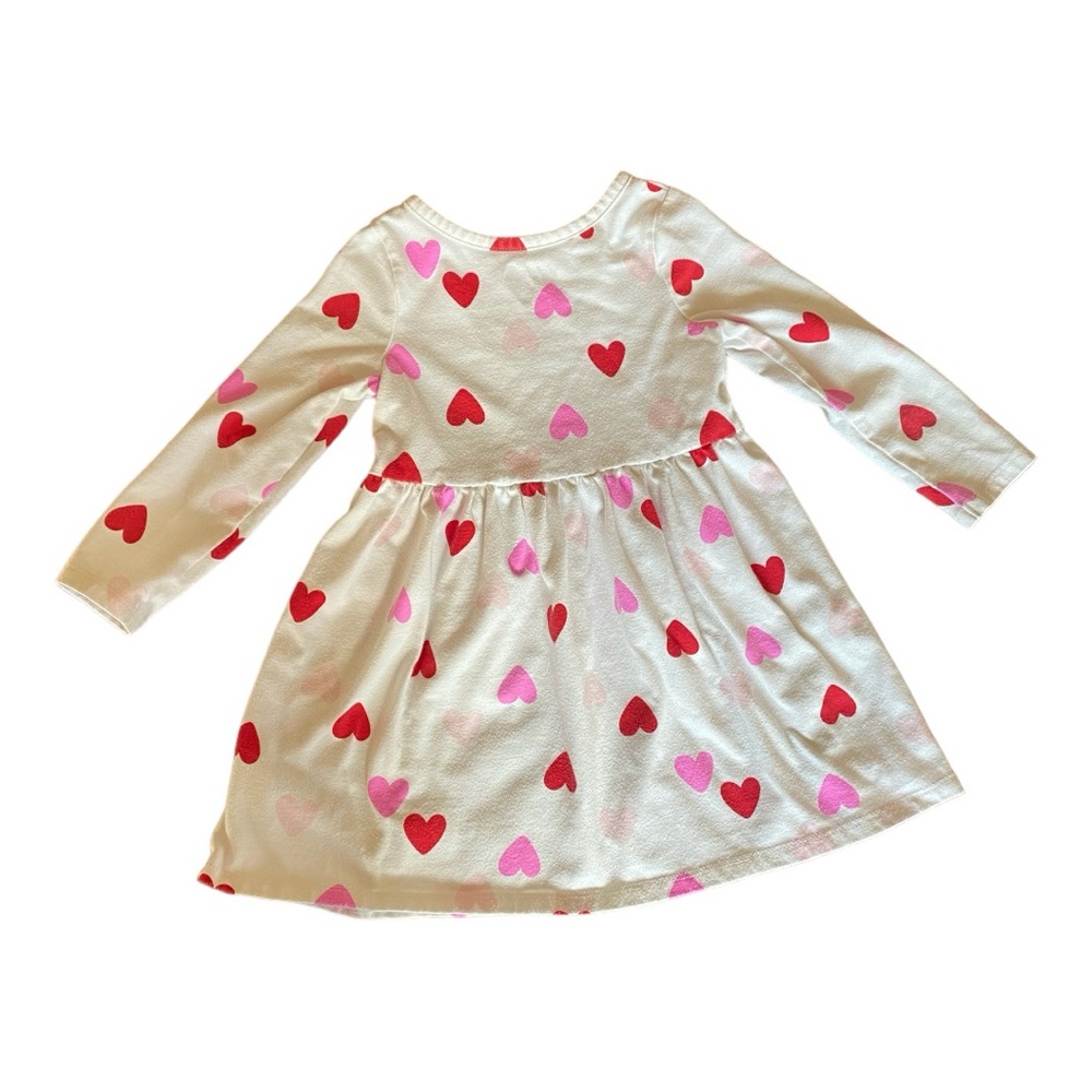 Girl’s sz 2T dress 3/4 sleeves white background with red pink & light pink heart